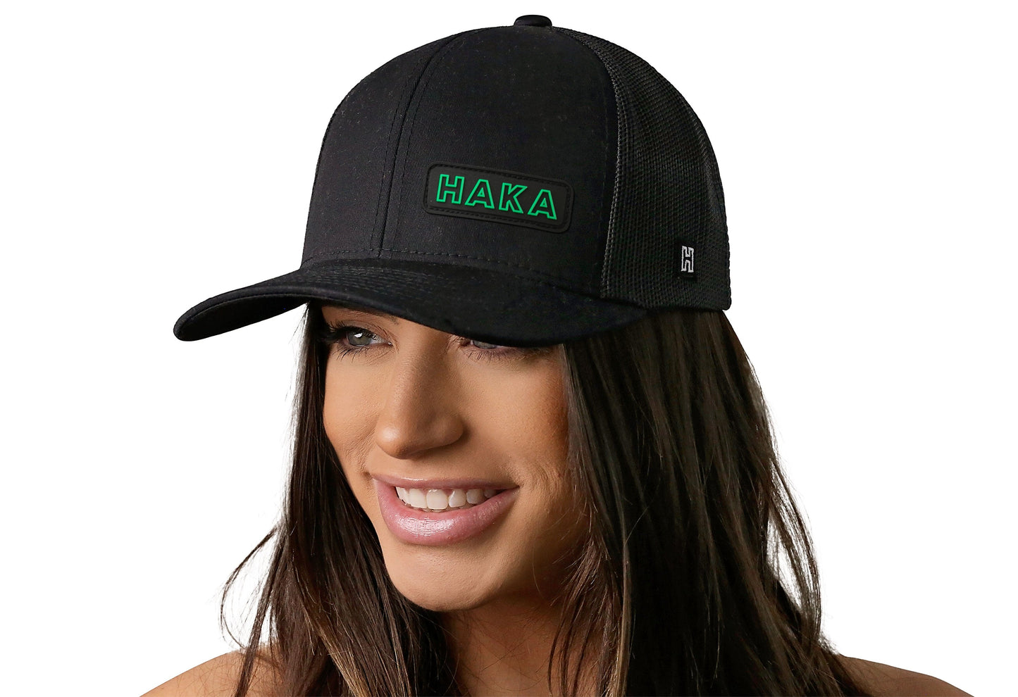 Haka Branded Trucker Hat | Black Rubber Patch Snapback
