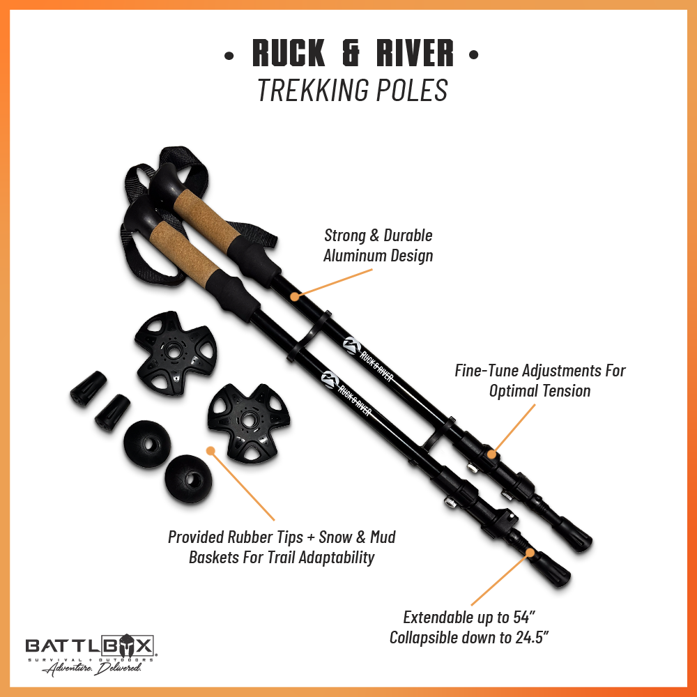 BattlBox - Trekking Poles Walking Stick Aluminum Retractable Extendable
