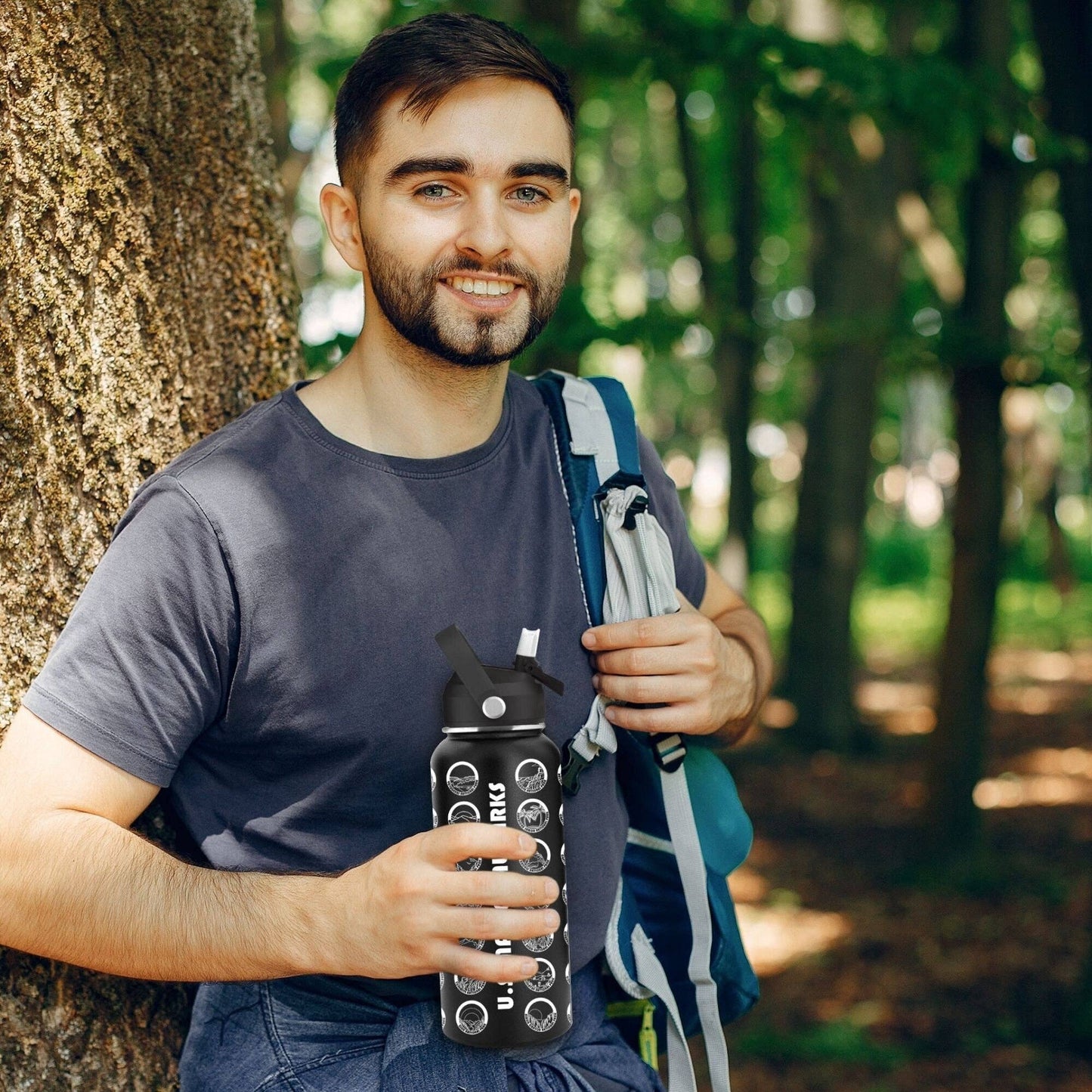 National Park Water Bottle Tracker with Stickers: Black