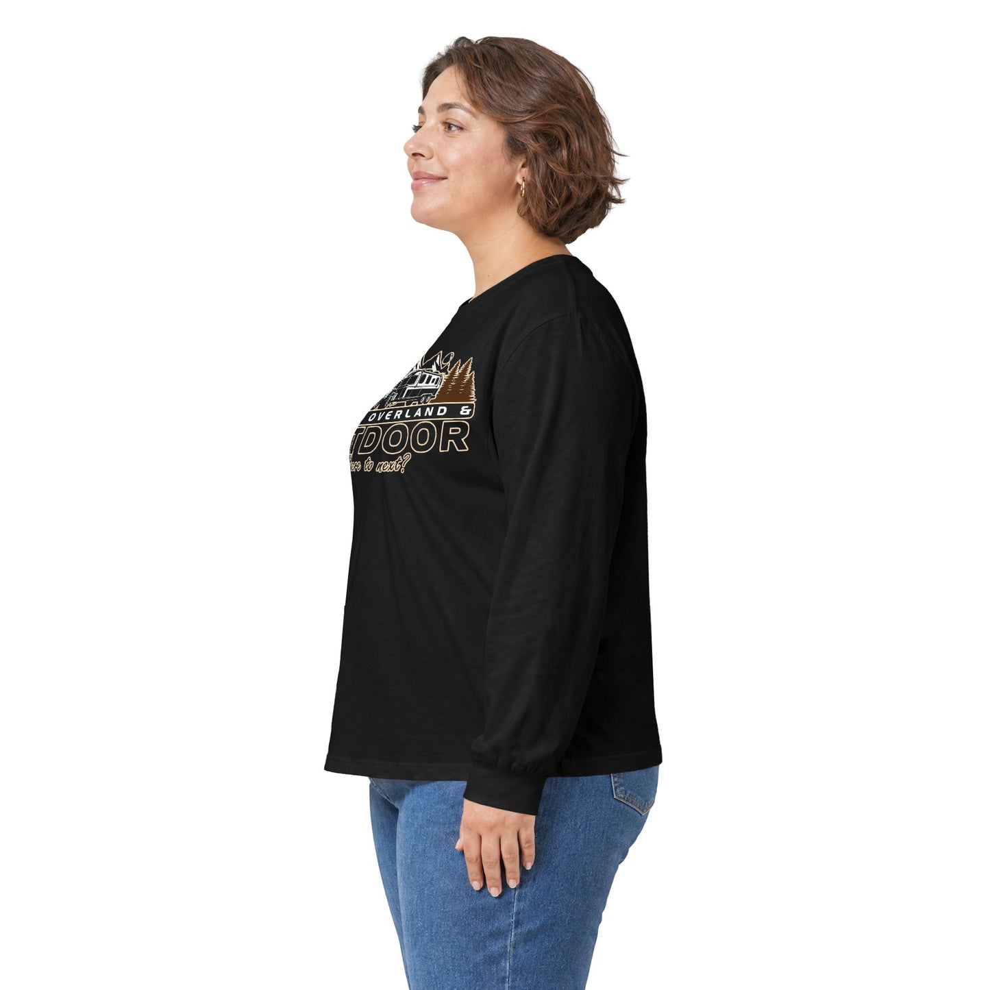 Outdoor Adventure Long Sleeve Tee — "Nacho Overland" Cabin & Mountains