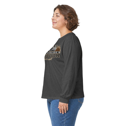 Outdoor Adventure Long Sleeve Tee — "Nacho Overland" Cabin & Mountains