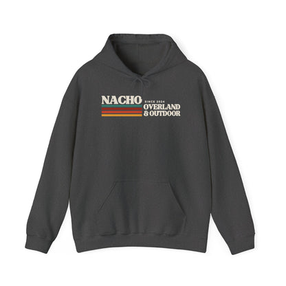 Retro 'Nacho Overland & Outdoor' Hoodie – Vintage Stripes Outdoor Adventure Sweatshirt