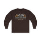 Outdoor Adventure Long Sleeve Tee — "Nacho Overland" Cabin & Mountains