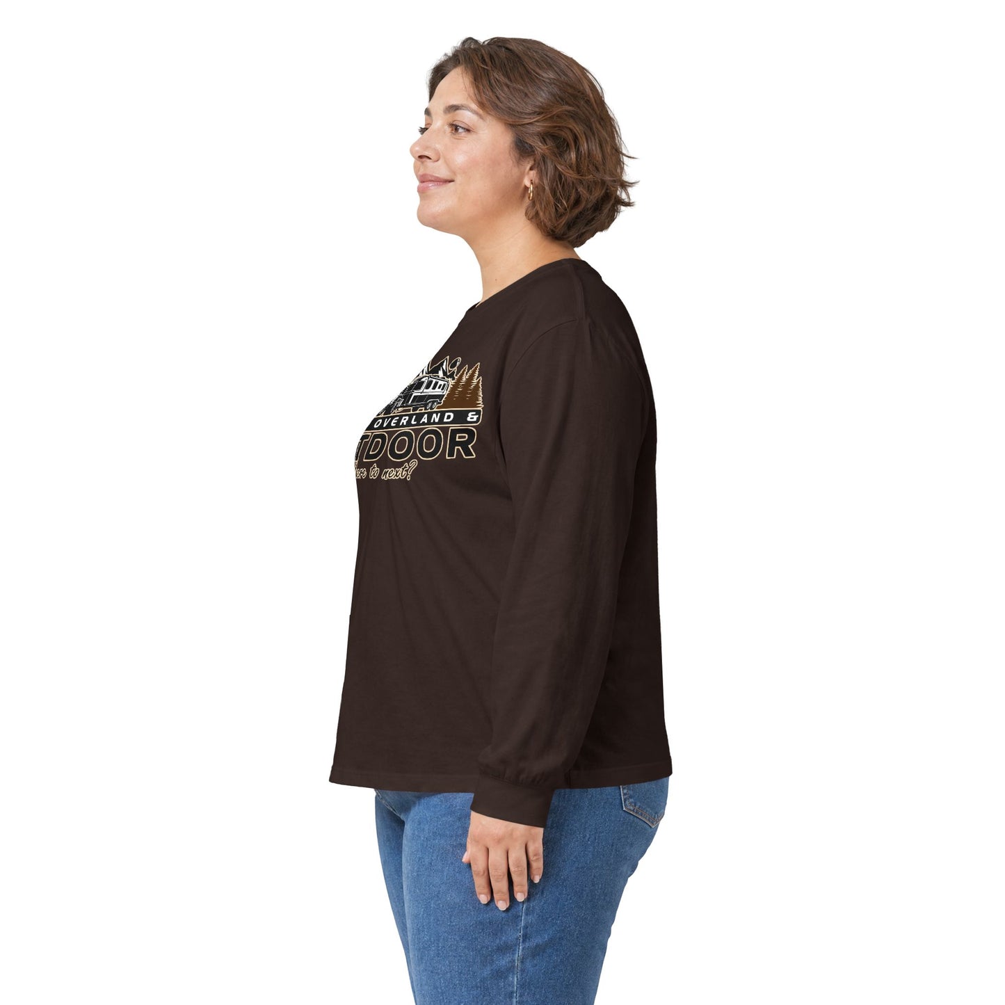 Outdoor Adventure Long Sleeve Tee — "Nacho Overland" Cabin & Mountains