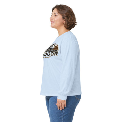 Outdoor Adventure Long Sleeve Tee — "Nacho Overland" Cabin & Mountains
