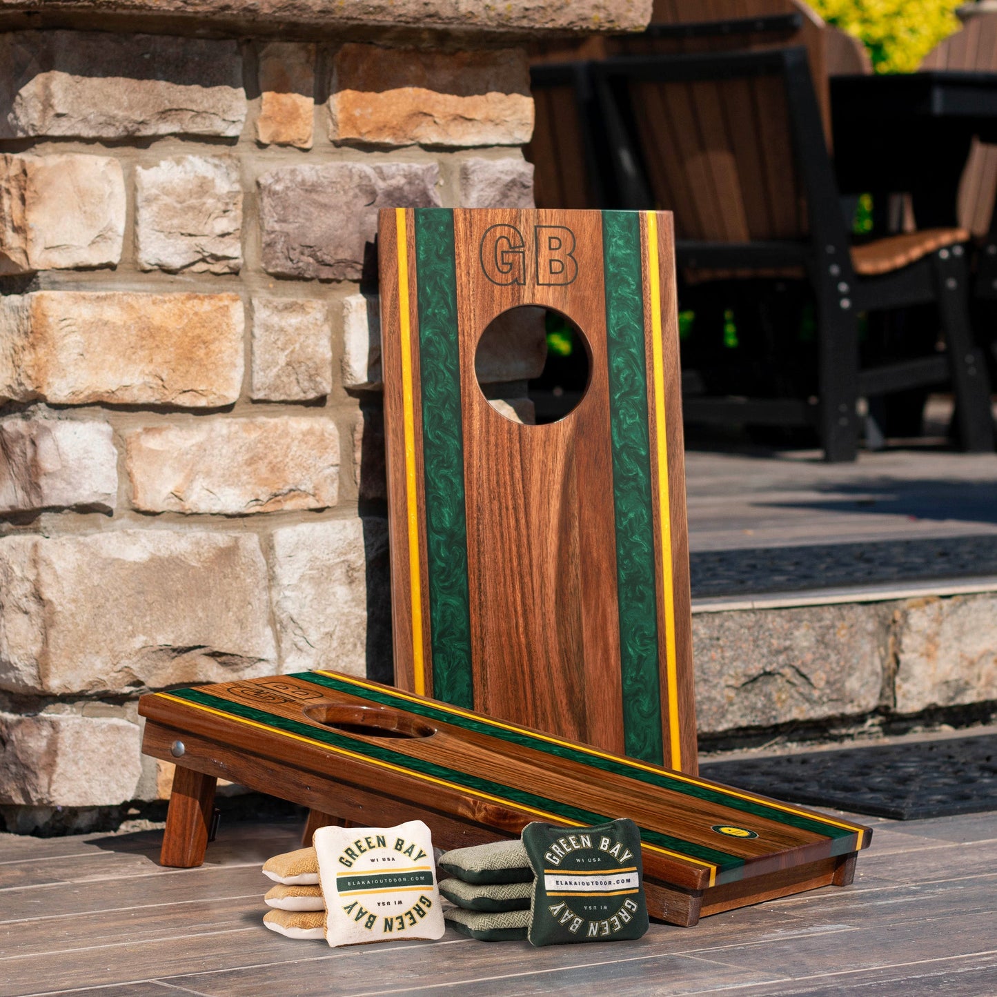 1ft x 2ft Gameday Teams Epoxy Resin Wood Compact Travel Cornhole Board Set