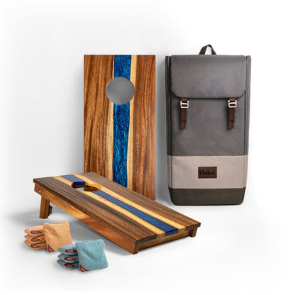 1ft x 2ft Resin & Wood Travel Cornhole Set | Live Edge River Collection