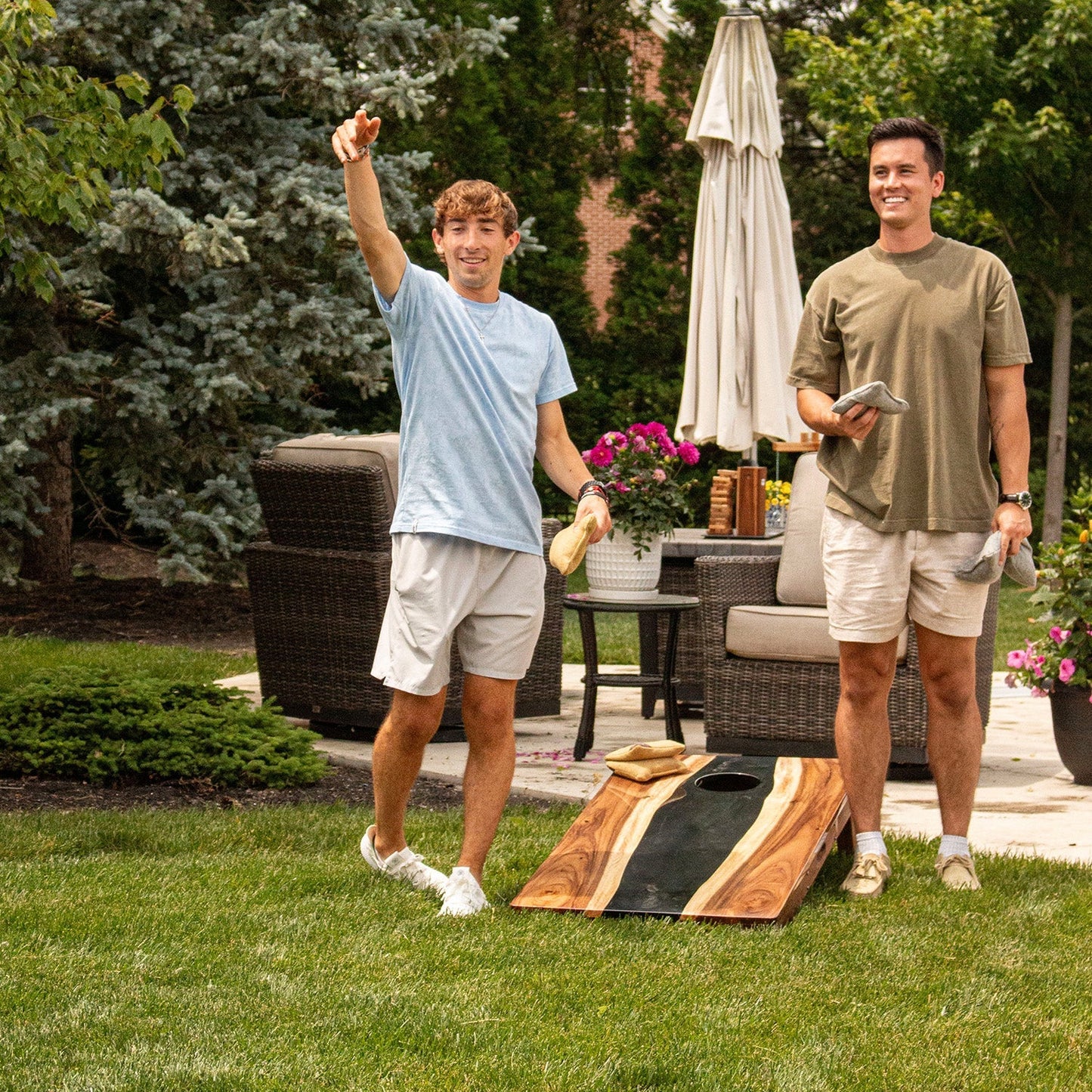 2ft x 4ft Resin & Wood Classic Cornhole Set | Live Edge River Collection
