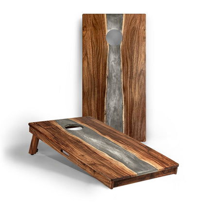2ft x 4ft Resin & Wood Classic Cornhole Set | Live Edge River Collection