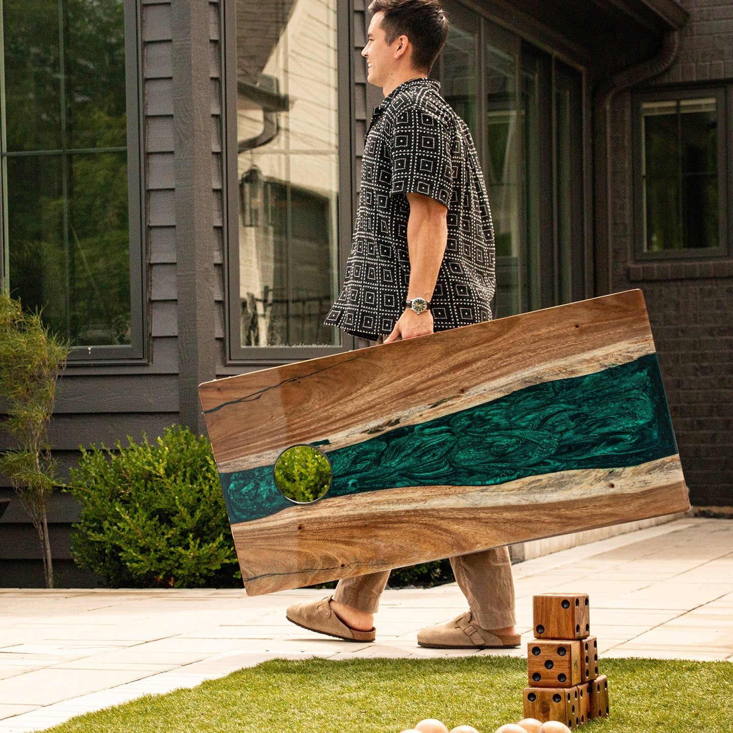 2ft x 4ft Resin & Wood Classic Cornhole Set | Live Edge River Collection