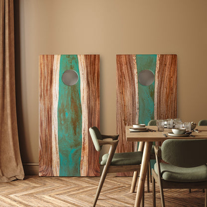 2ft x 4ft Resin & Wood Classic Cornhole Set | Live Edge River Collection