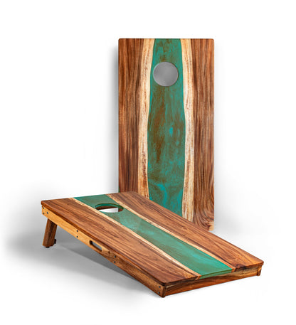 2ft x 4ft Resin & Wood Classic Cornhole Set | Live Edge River Collection
