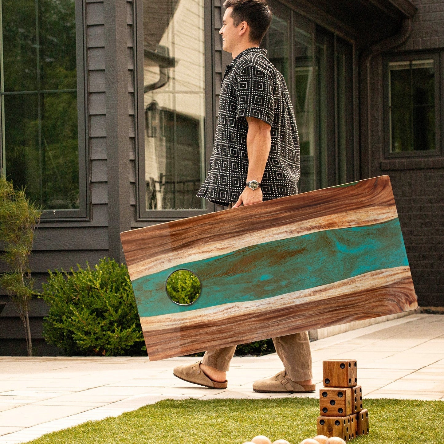 2ft x 4ft Resin & Wood Classic Cornhole Set | Live Edge River Collection