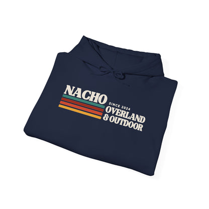 Retro 'Nacho Overland & Outdoor' Hoodie – Vintage Stripes Outdoor Adventure Sweatshirt