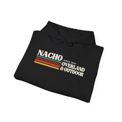 Retro 'Nacho Overland & Outdoor' Hoodie – Vintage Stripes Outdoor Adventure Sweatshirt