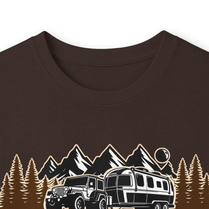 Outdoor Adventure Long Sleeve Tee — "Nacho Overland" Cabin & Mountains