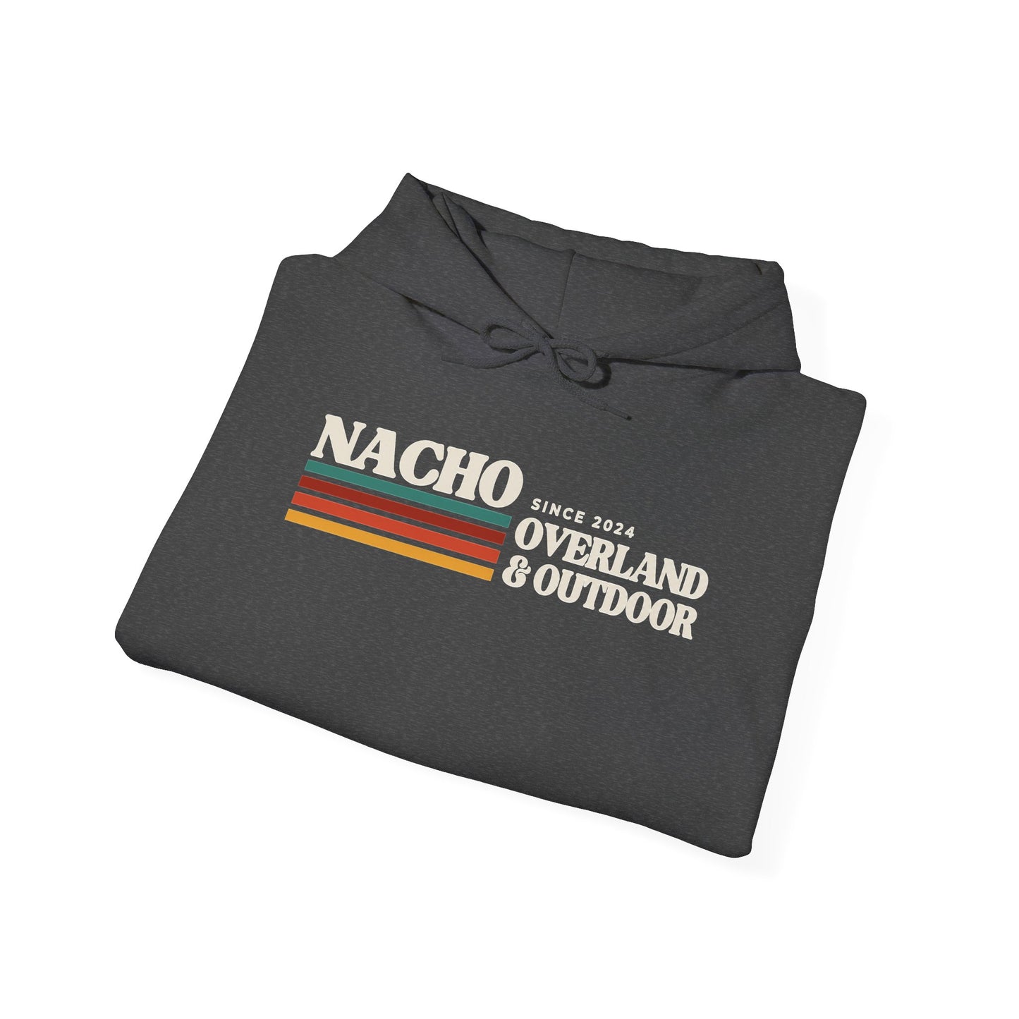 Retro 'Nacho Overland & Outdoor' Hoodie – Vintage Stripes Outdoor Adventure Sweatshirt