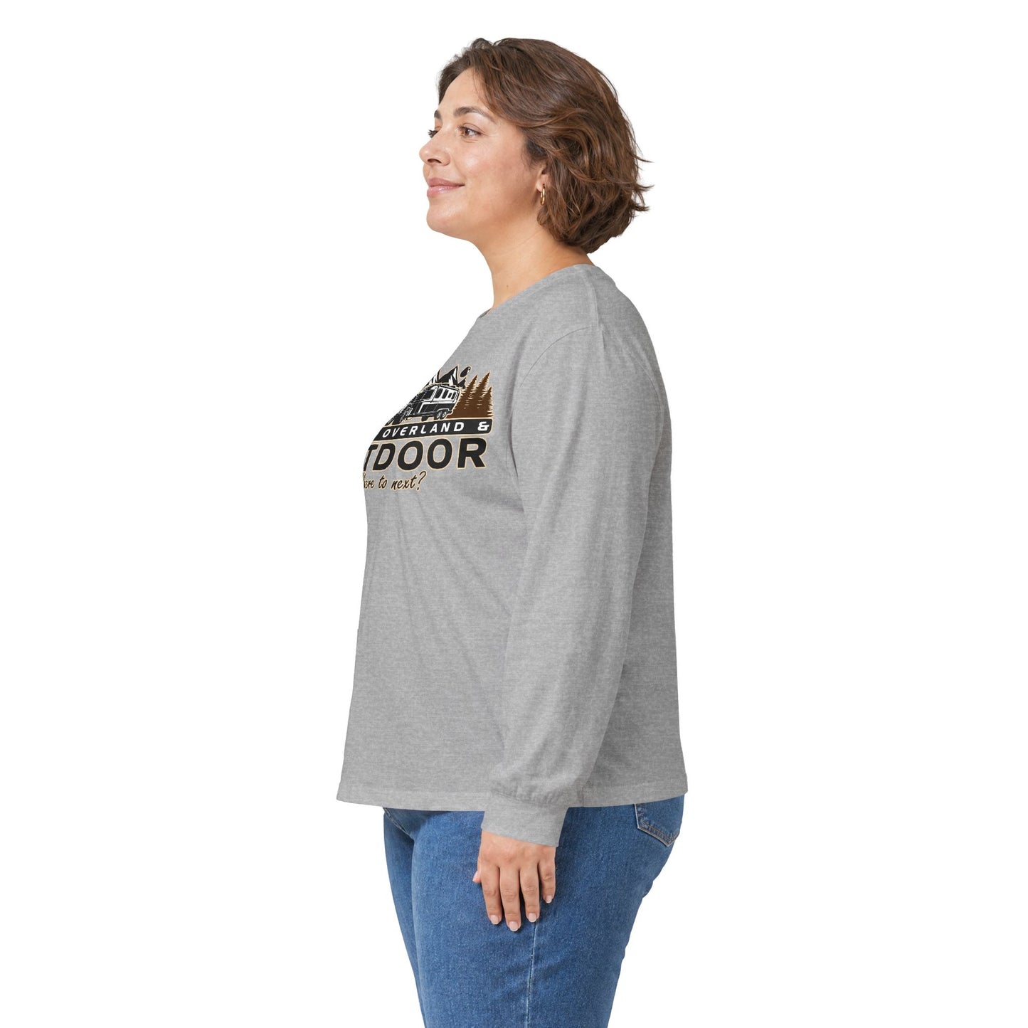 Outdoor Adventure Long Sleeve Tee — "Nacho Overland" Cabin & Mountains