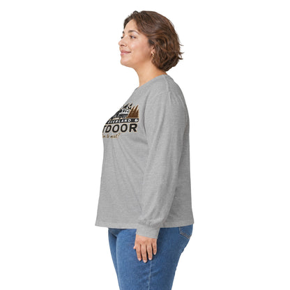 Outdoor Adventure Long Sleeve Tee — "Nacho Overland" Cabin & Mountains