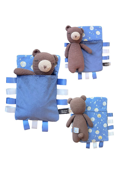 Bear in bedtime sleeping bag with bedtime and morning checklist
