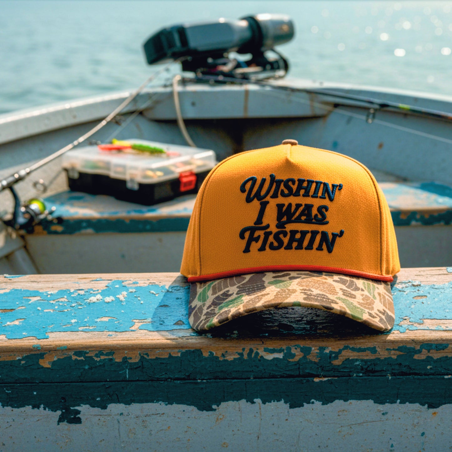 Wishin' I Was Fishin' Hat in Trade Brown & Military Duck Camo