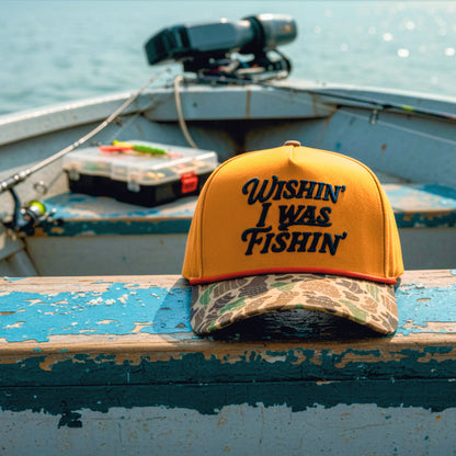 Wishin' I Was Fishin' Hat in Trade Brown & Military Duck Camo