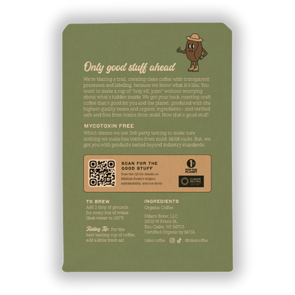 Hiker Coffee - Medium Roast, Ground Coffee, 12oz, Mycotoxin-Free