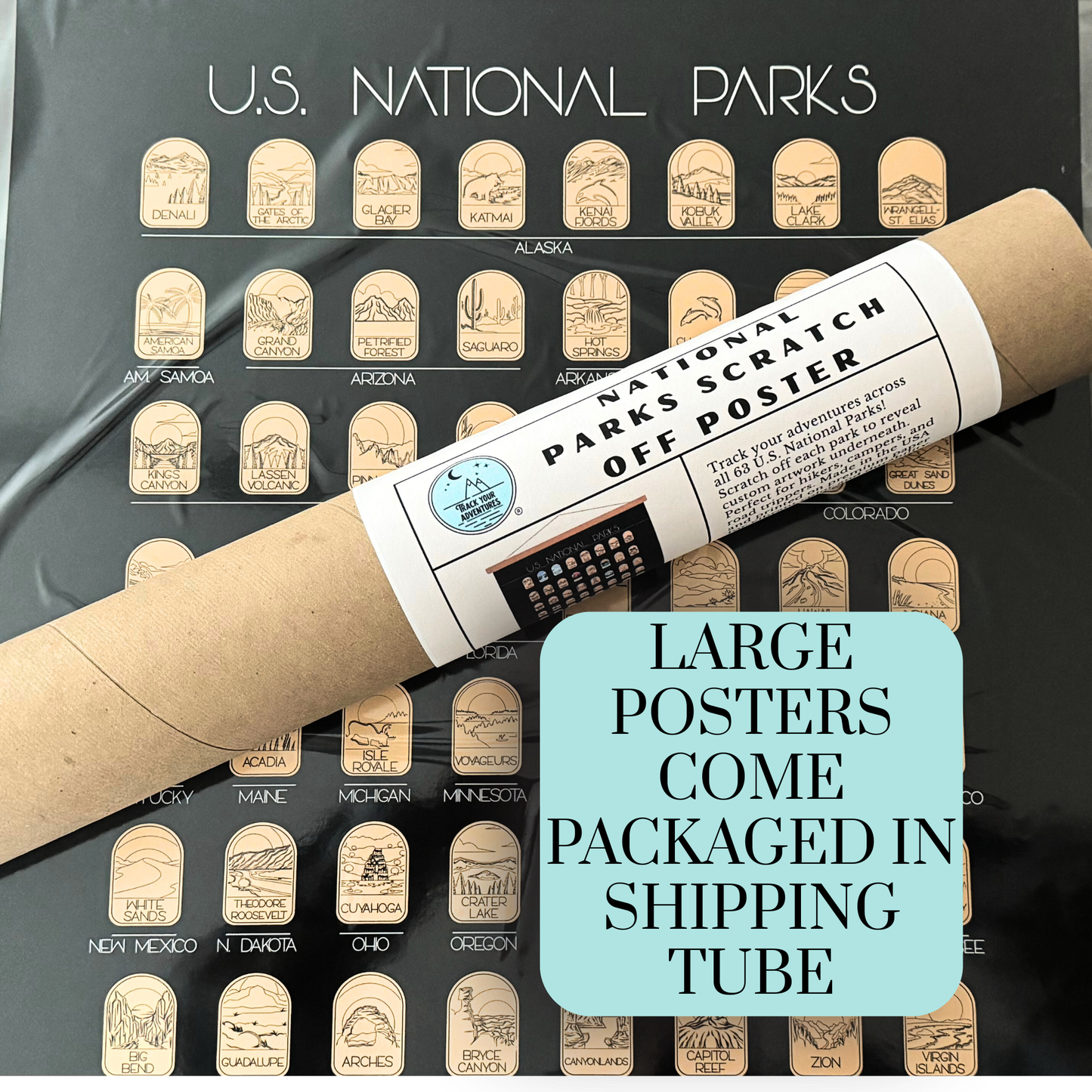 Track Your Adventures - Black 63 National Park Scratch Off Poster