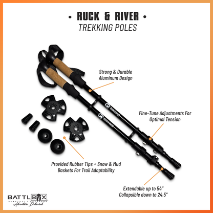 BattlBox - Trekking Poles Walking Stick Aluminum Retractable Extendable