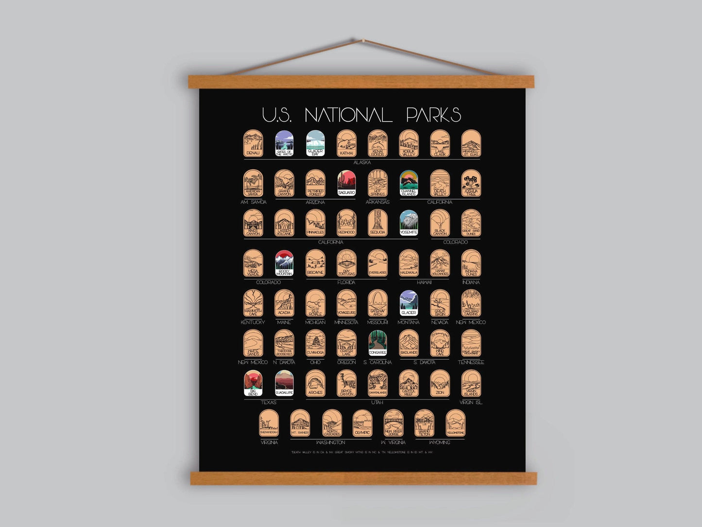 Track Your Adventures - Black 63 National Park Scratch Off Poster