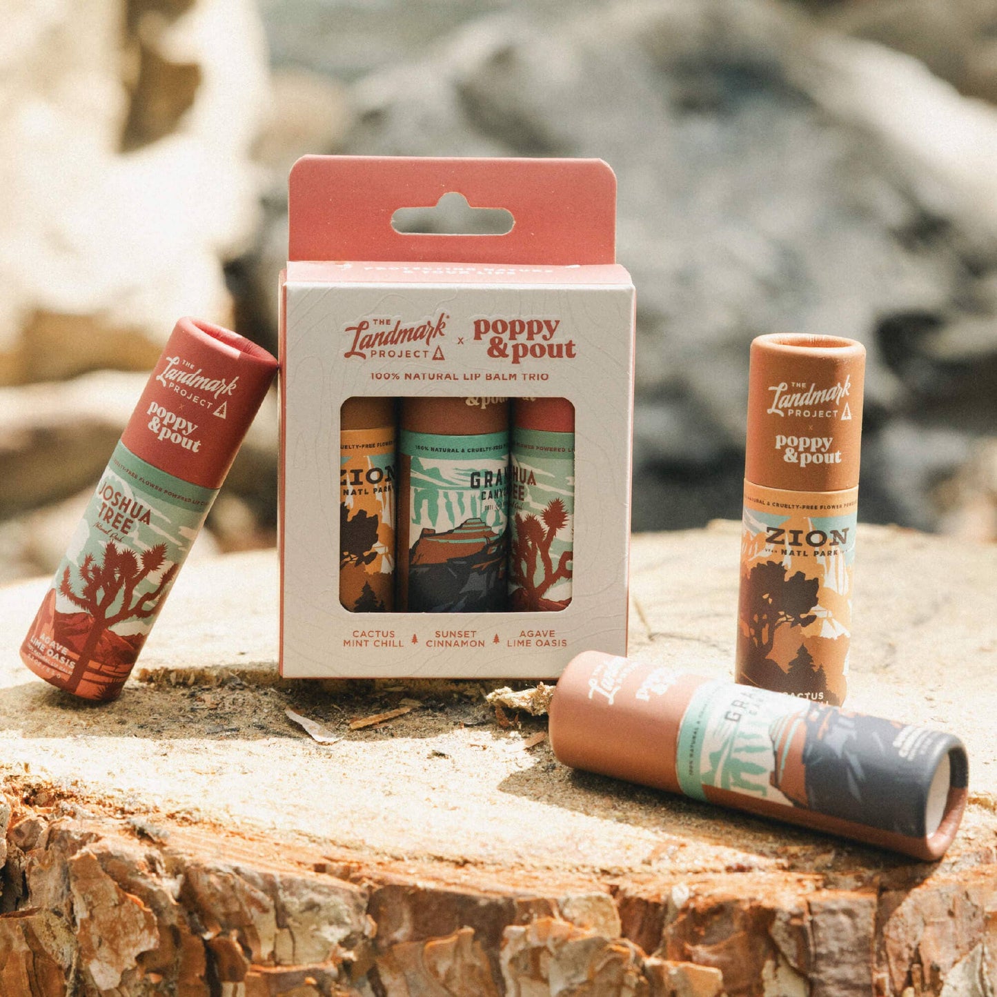 Poppy & Pout - Gift Set, Lip Balm Trio, The Landmark Project (Desert)