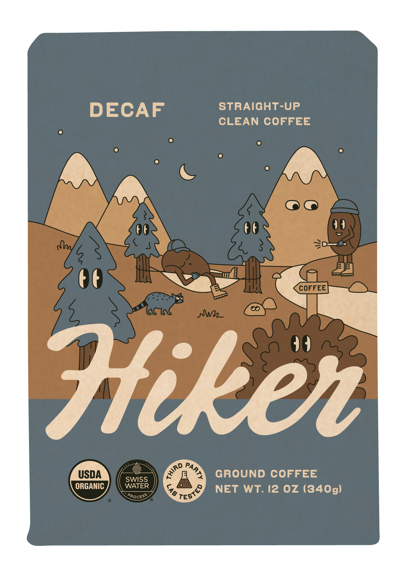 Hiker Coffee - Decaf, Ground Coffee, 12oz, Mycotoxin-Free, Swiss Water