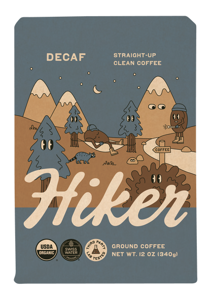 Hiker Coffee - Decaf, Ground Coffee, 12oz, Mycotoxin-Free, Swiss Water