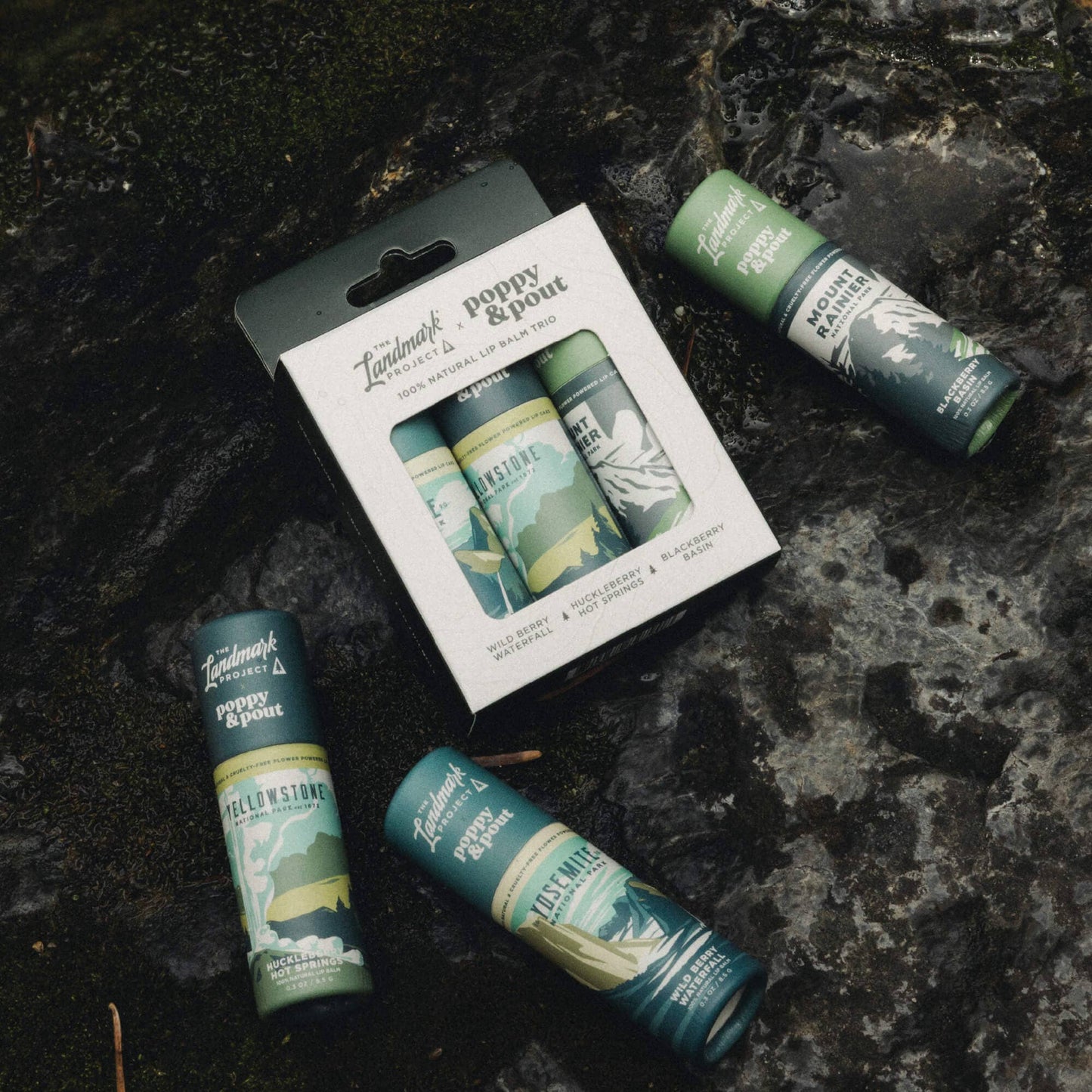 Poppy & Pout - Gift Set, Lip Balm Trio, The Landmark Project (Mountain)