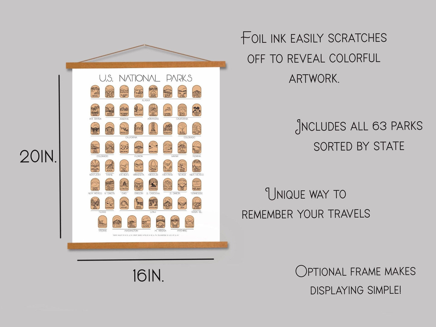 Track Your Adventures - White 63 National Park Scratch Off Poster
