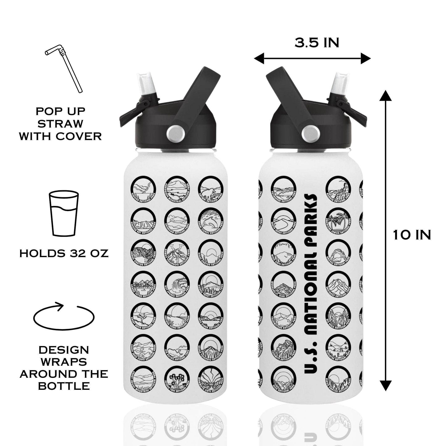 National Park Water Bottle Tracker with Stickers: White