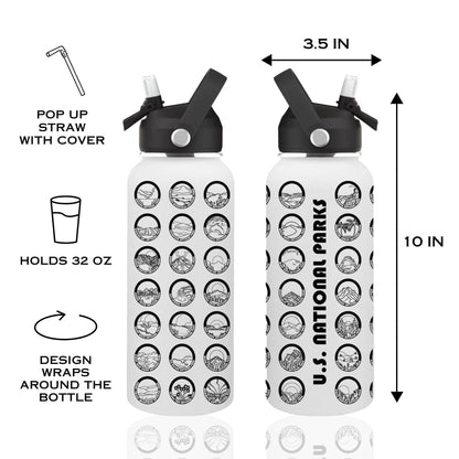 National Park Water Bottle Tracker with Stickers: White