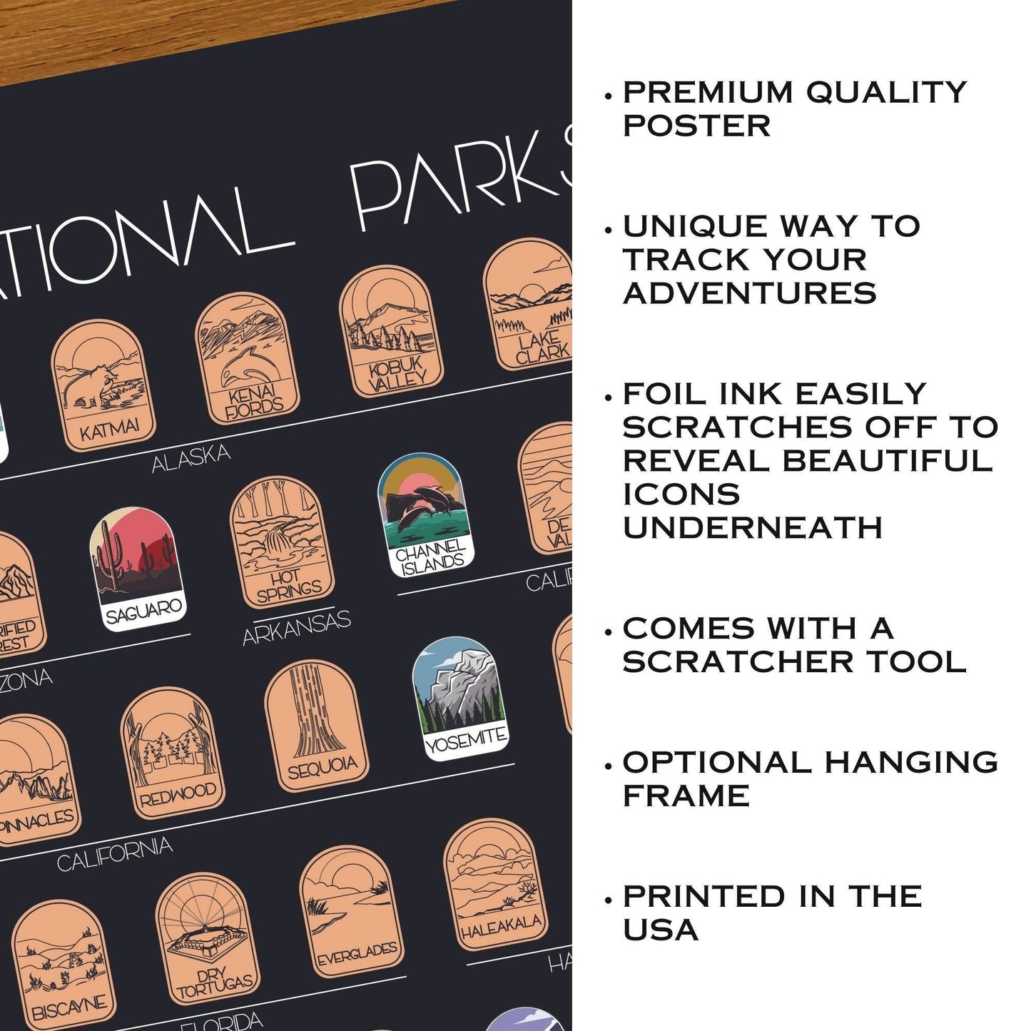 Track Your Adventures - Black 63 National Park Scratch Off Poster