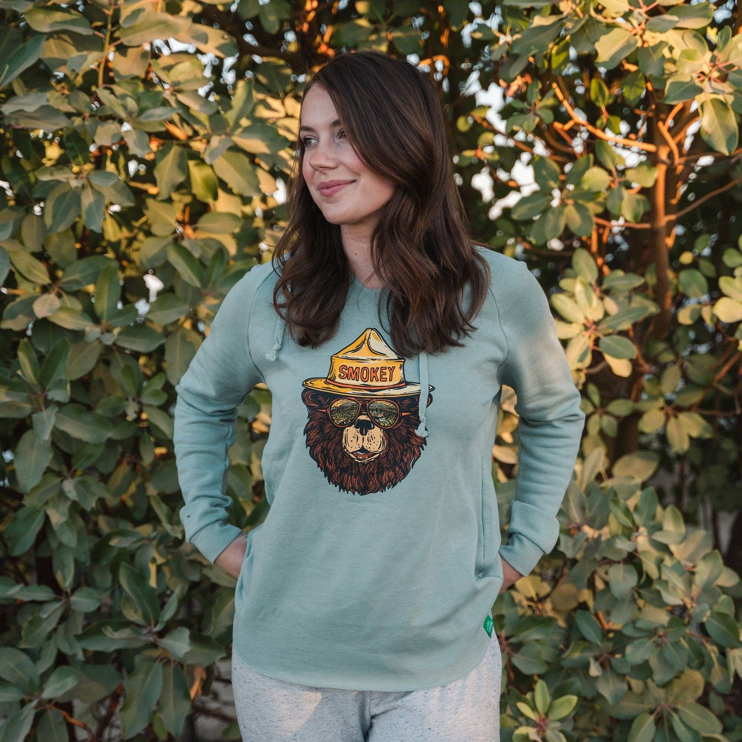 Smokey The Groovy Bear Women's Cut Hoodie: Sage
