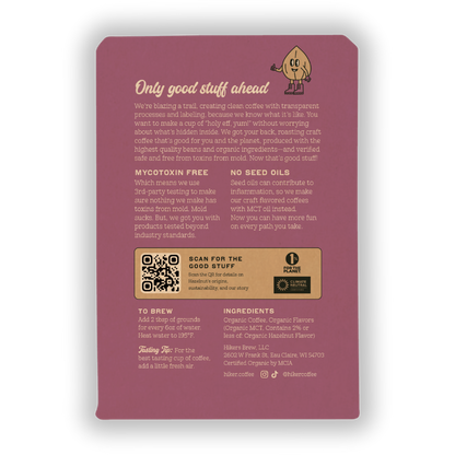 Hiker Coffee - Hazelnut, Ground Coffee, 12oz, No Seed Oils, Mycotoxin-Free