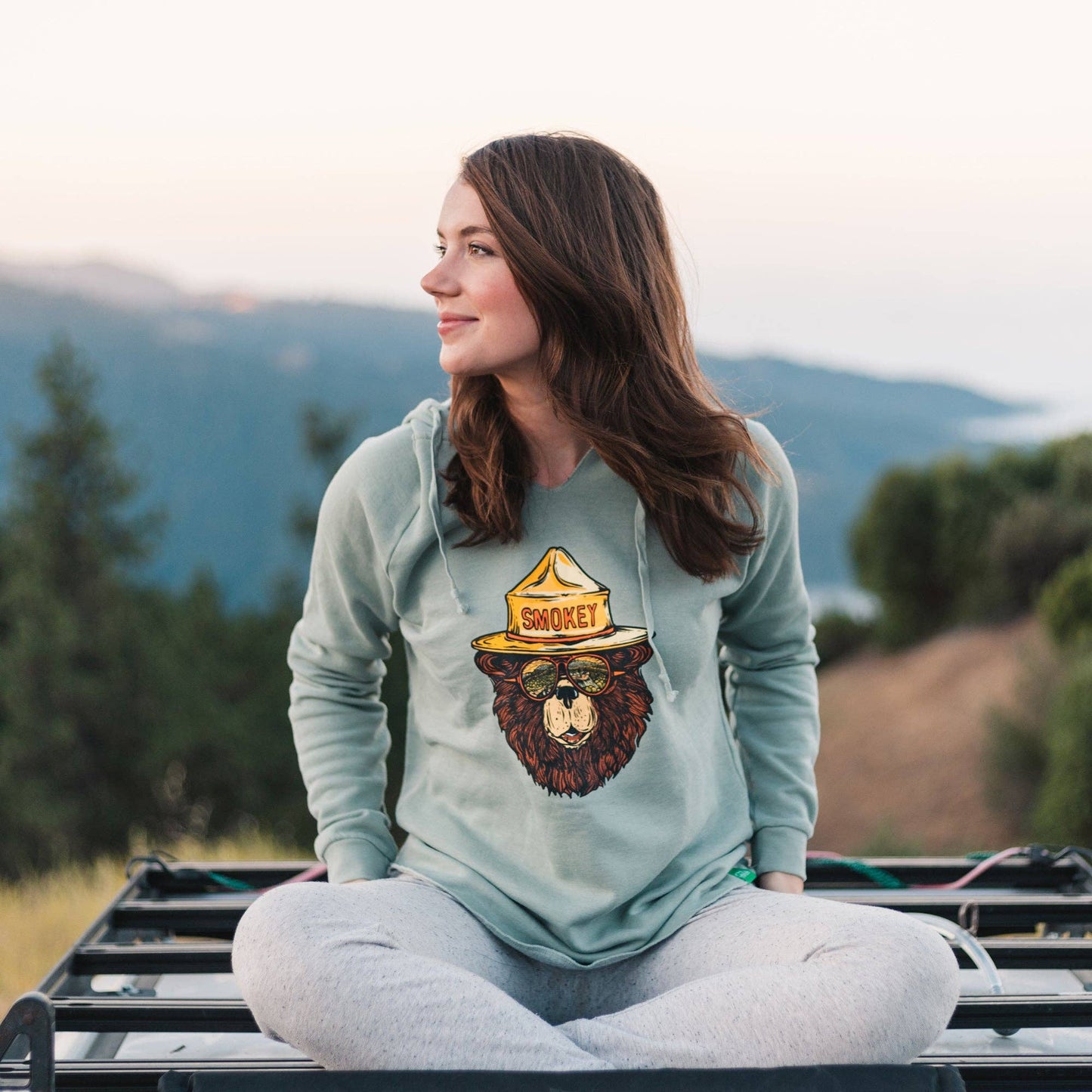 Smokey The Groovy Bear Women's Cut Hoodie: Sage