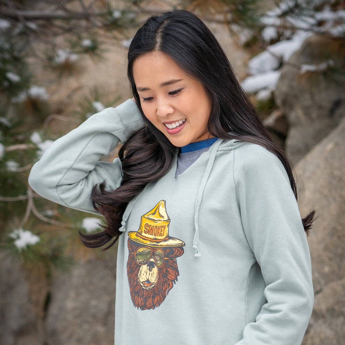 Smokey The Groovy Bear Women's Cut Hoodie: Sage