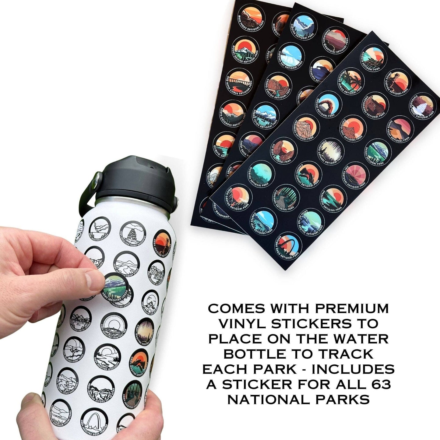 National Park Water Bottle Tracker with Stickers: Black