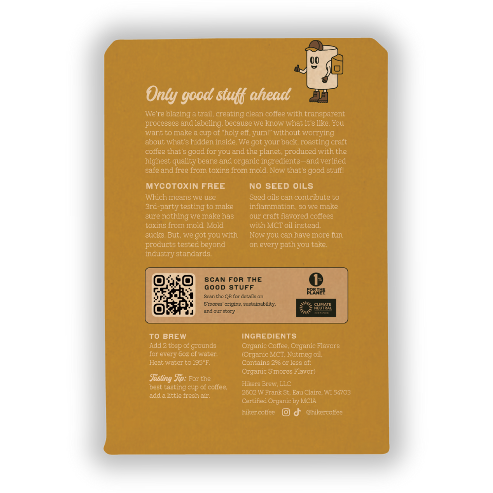 Hiker Coffee - S'mores, Ground Coffee, 12oz, No Seed Oils, Mycotoxin-Free