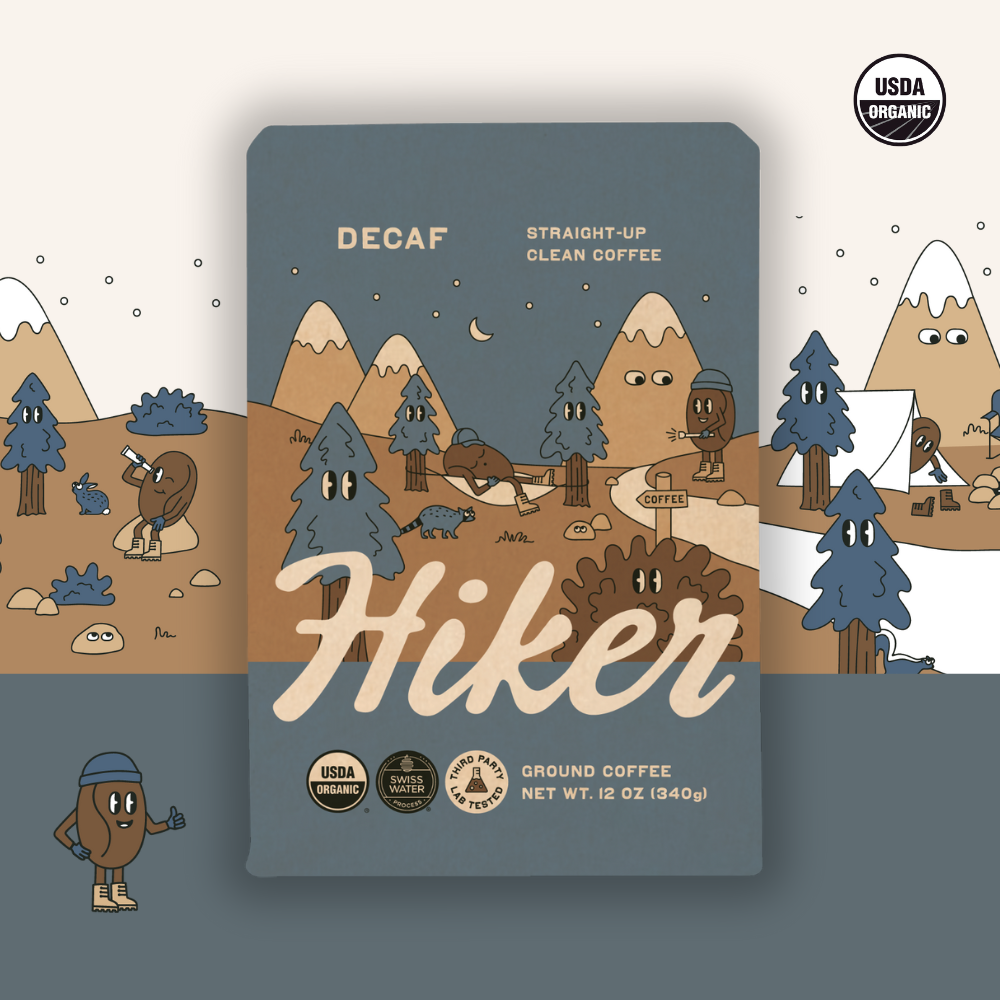 Hiker Coffee - Decaf, Ground Coffee, 12oz, Mycotoxin-Free, Swiss Water