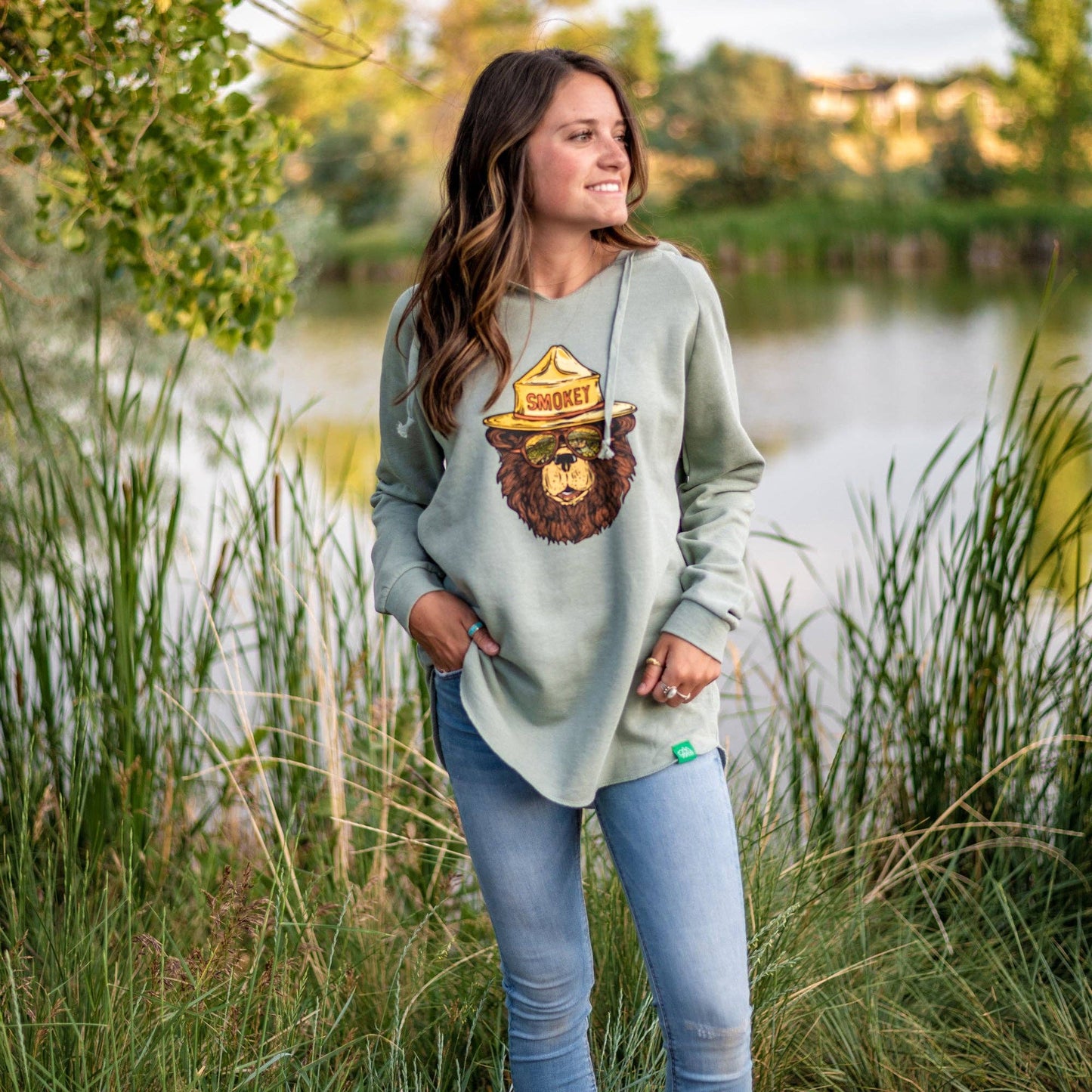 Smokey The Groovy Bear Women's Cut Hoodie: Sage