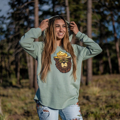 Smokey The Groovy Bear Women's Cut Hoodie: Sage