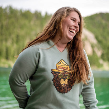 Smokey The Groovy Bear Women's Cut Hoodie: Sage