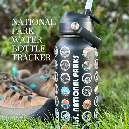 National Park Water Bottle Tracker with Stickers: Black