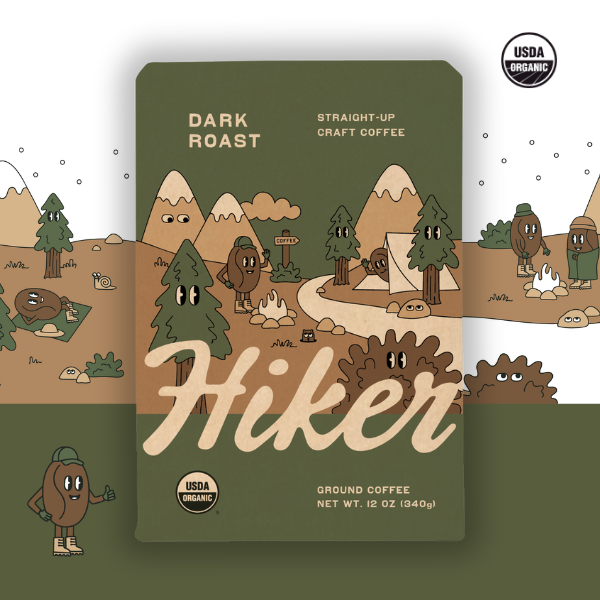 Hiker Coffee - Dark Roast, Ground Coffee, 12oz, Mycotoxin-Free Coffee